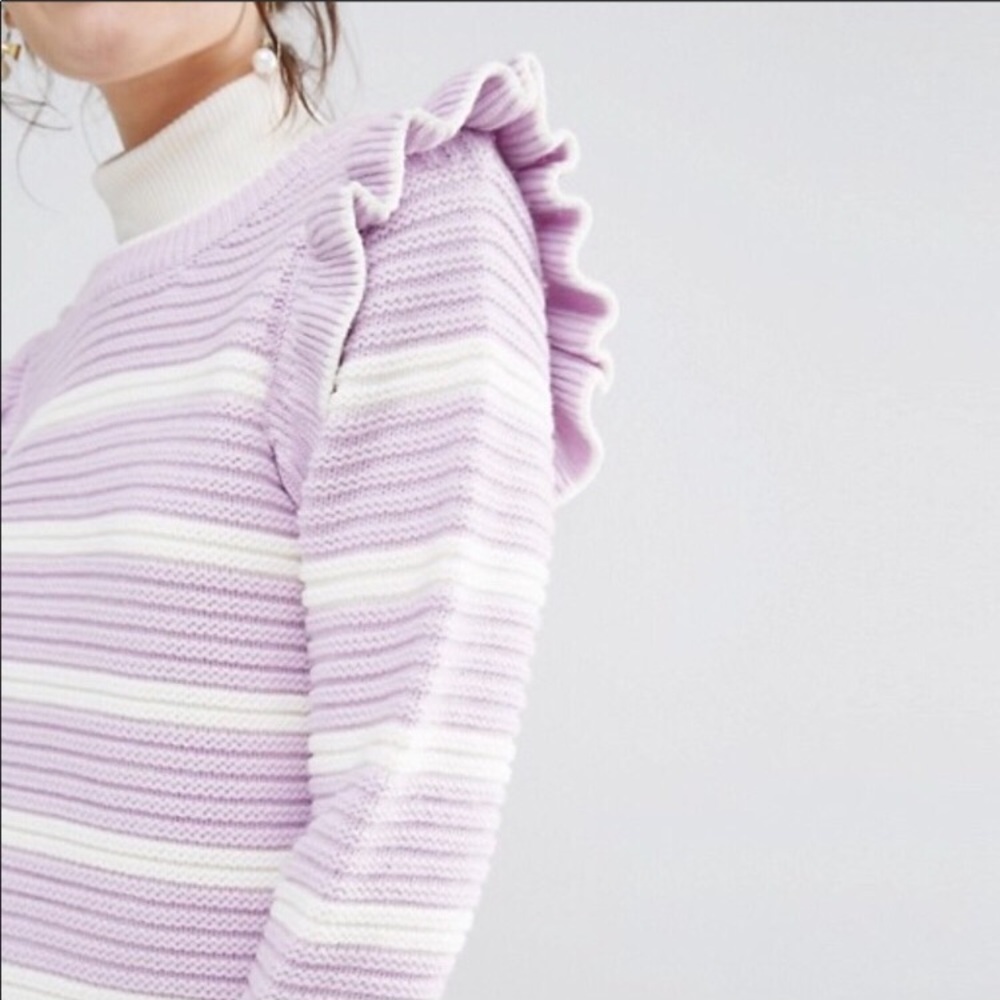 ASOS Striped Ruffle Sleeve Sweater - Picture 3 of 8